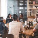 Colleagues talking in a zero waste office